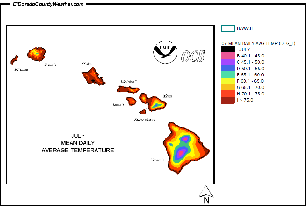 Hawaii Climate Map for July Annual Mean Daily Average Temperature